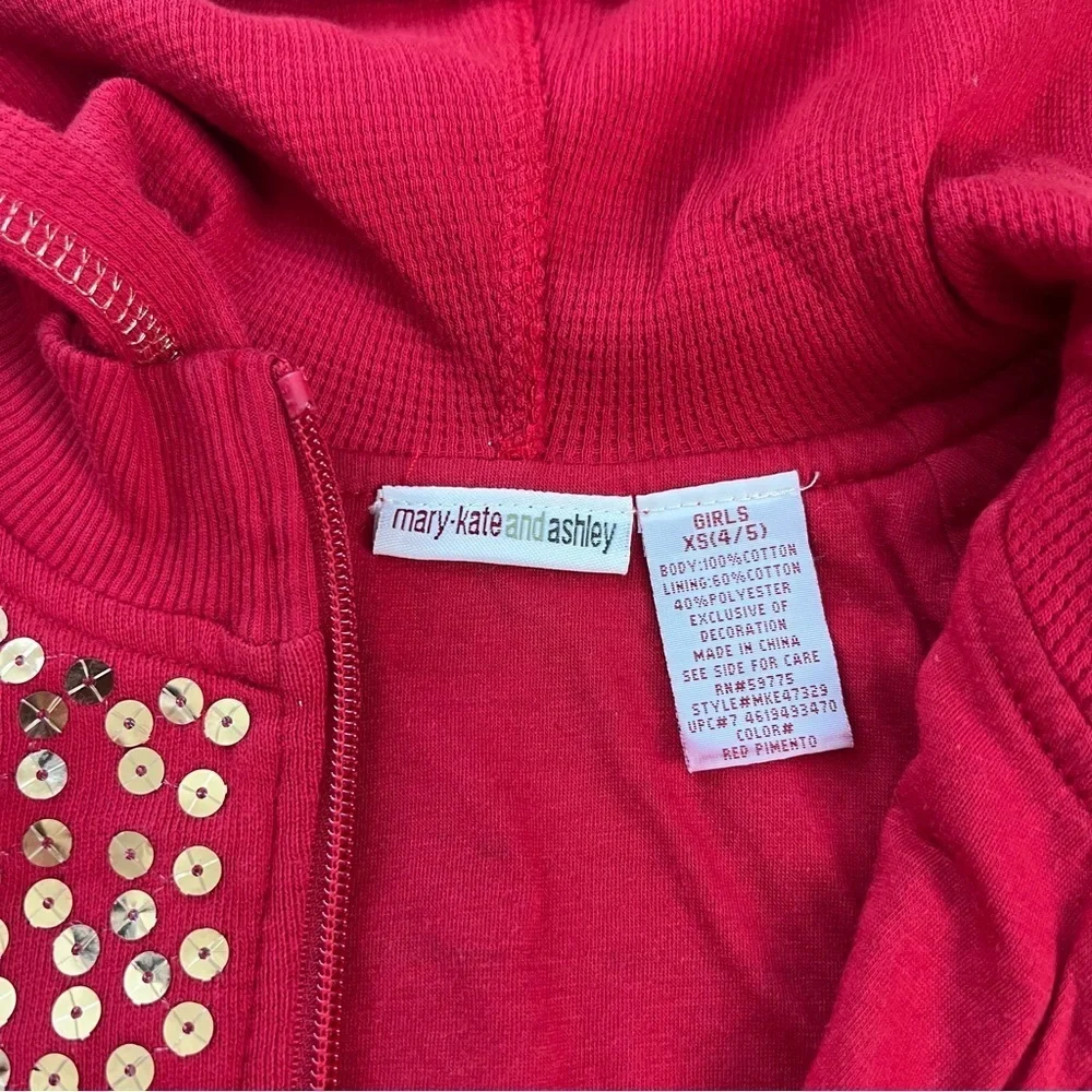 Y2K Mary Kate And Ashley Girls’ Red Zip Front Hoodie With Gold Sequins 4-5 NWOT
